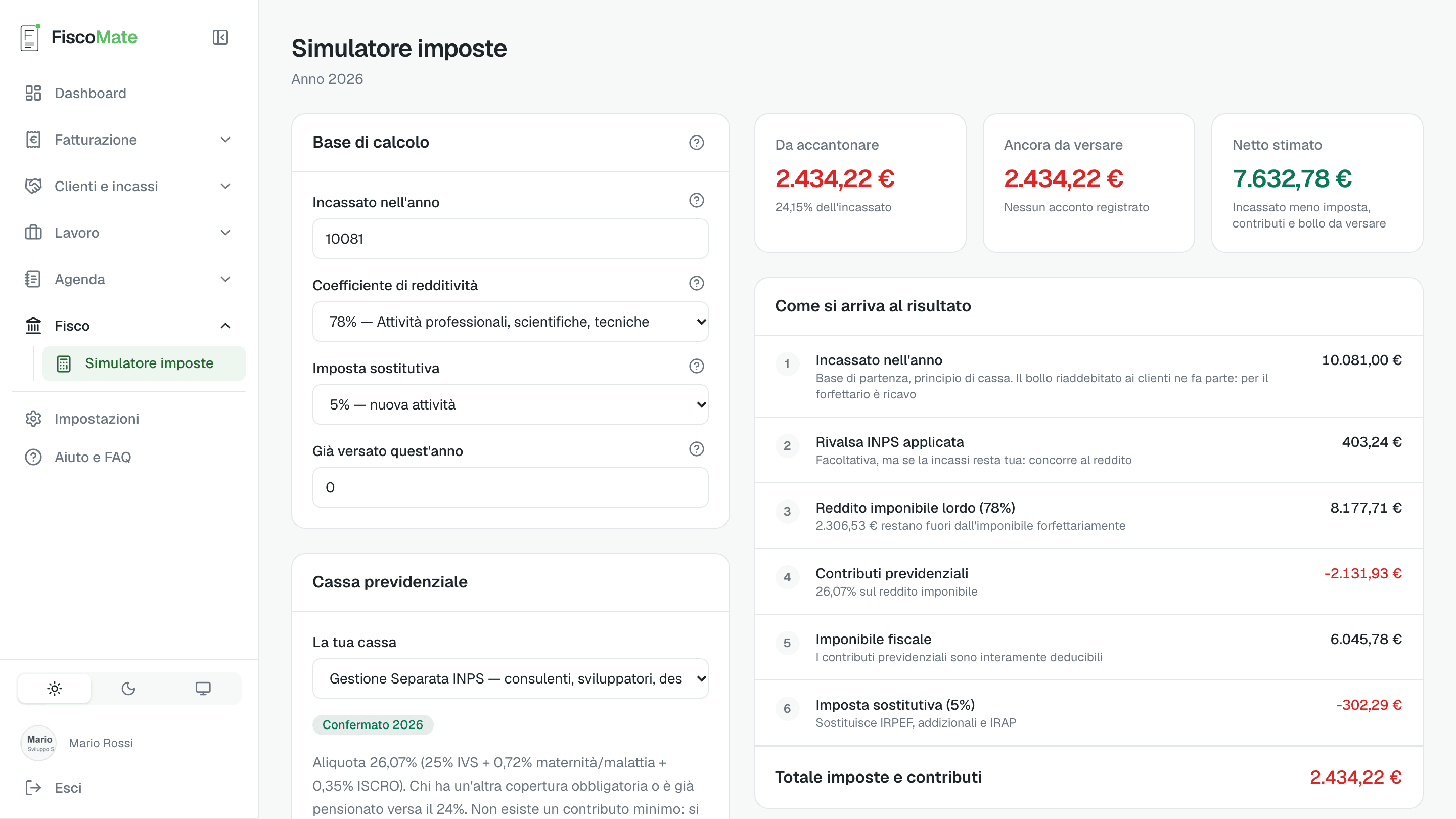 Simulatore imposte con il calcolo passo per passo